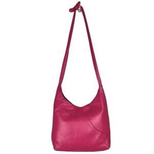 Vintage Richard Bienan Bright Pink Leather Adjustable Tie Strap Hobo Bag